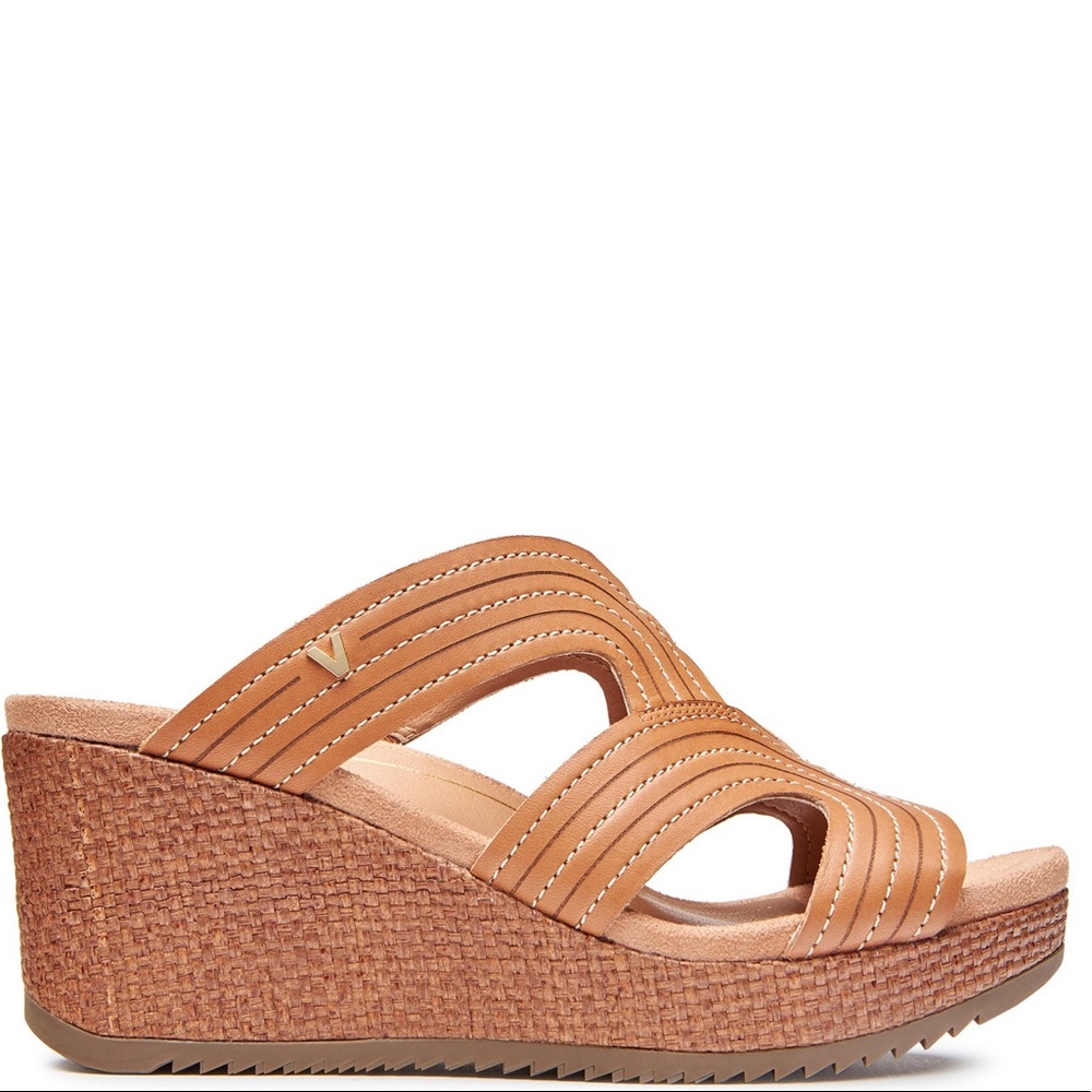 Vionic Malorie Leather Raffia Slide Wedges - Sz 9W